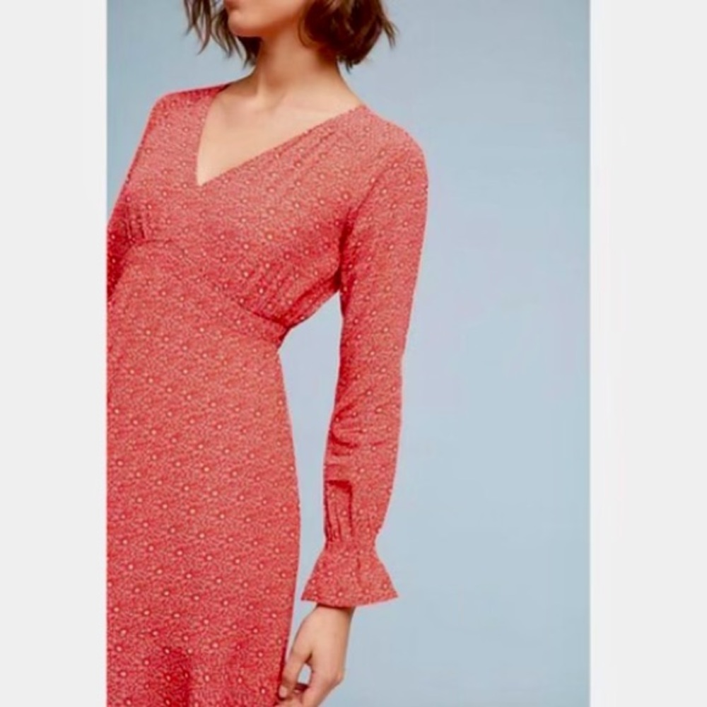 Anthropologie x Maeve | Monaco Red V-neck long sleeve dress
